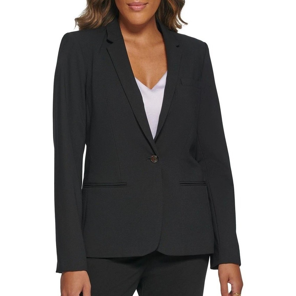 NWT Calvin Klein One Button Blazer Jacket Women's Size 8 Black Viscose Blend